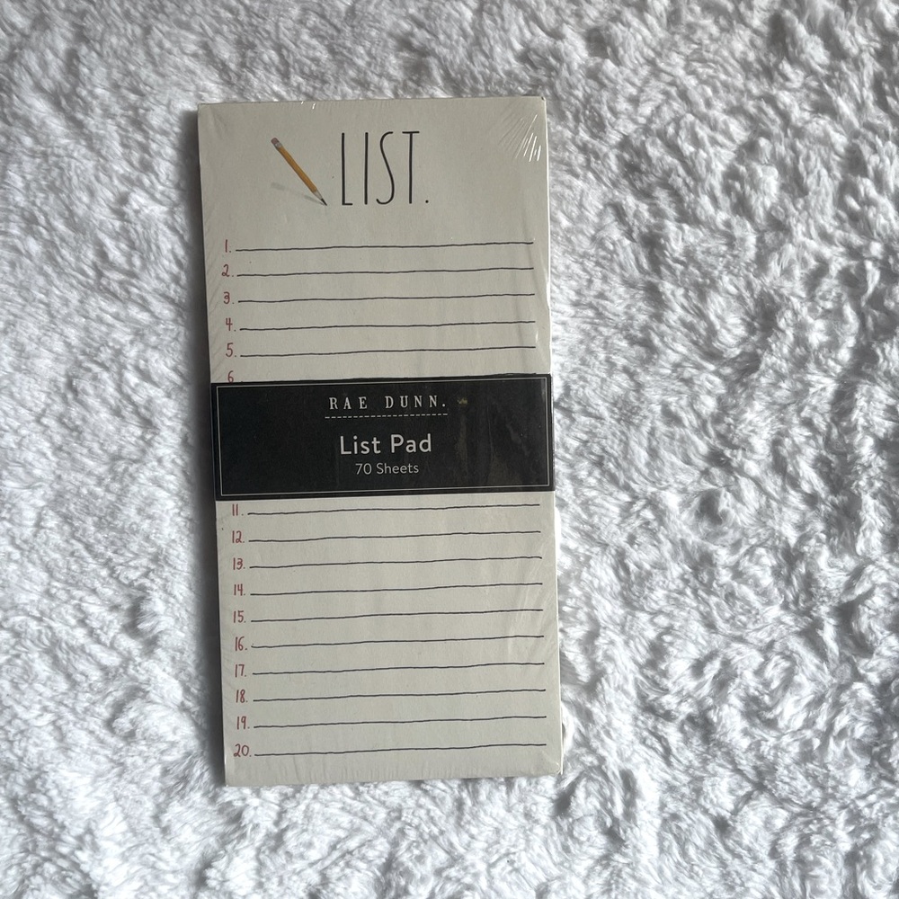 NWT Rae Dunn List Pad 70 sheets with black lines and writing in red